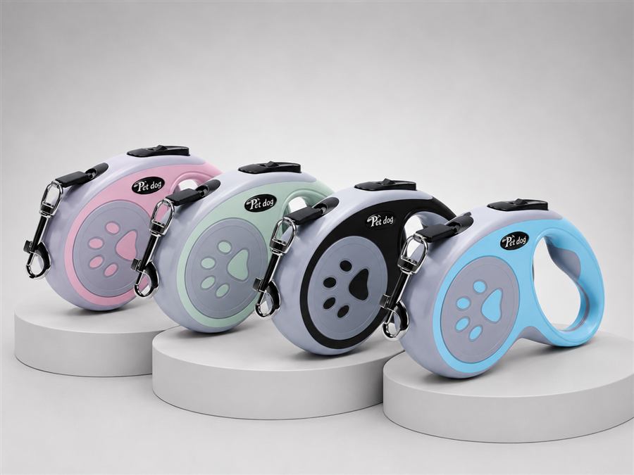 Everyday Retractable Leash in pink, green, black, and blue